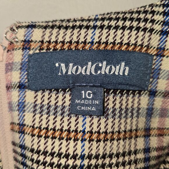 ModCloth Dress Plaid Button Up Tank Foe Pockets Bodycon Houndstooth Mini W10 M - Picture 7 of 7